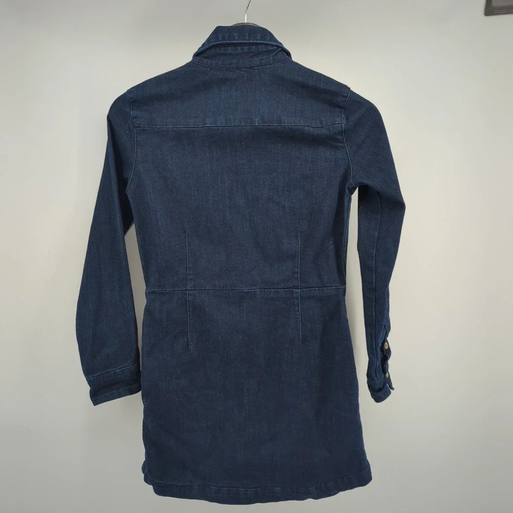 Seven For All Mankind Girls Dress Medium Dark Blue Denim Long Sleeve Button Snap